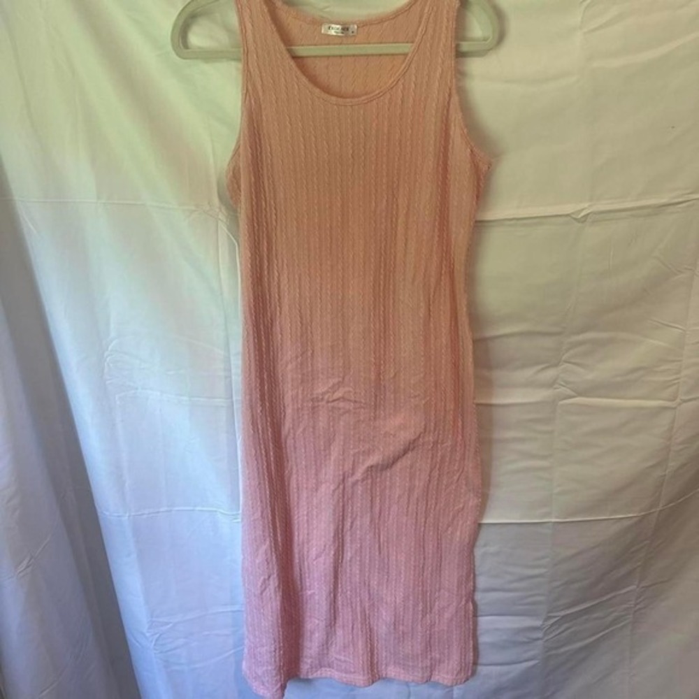 Ekouaer Pink Cable Knit Sleeveless Midi Dress Scoop Neck Casual Loungewear